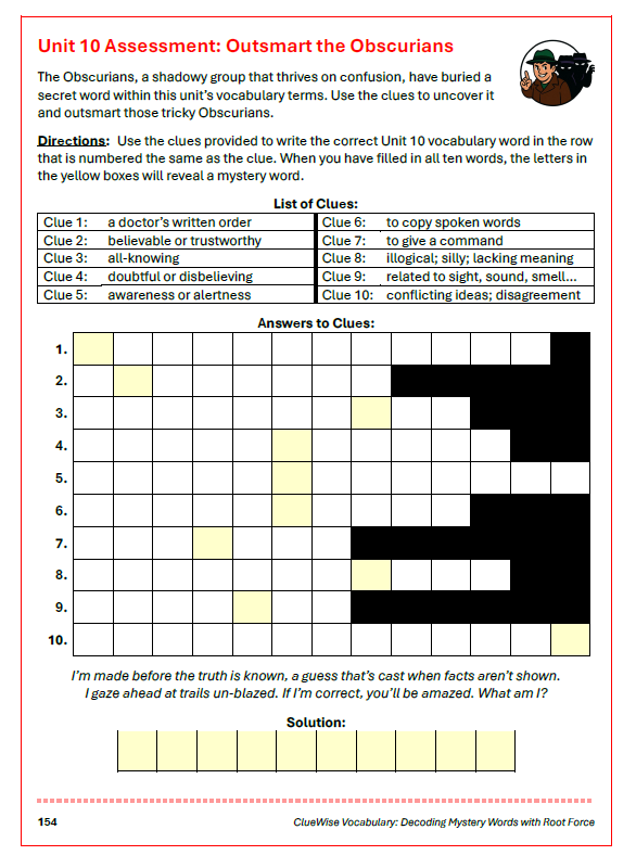 Outsmart the Obscurians Vocabulary Puzzle